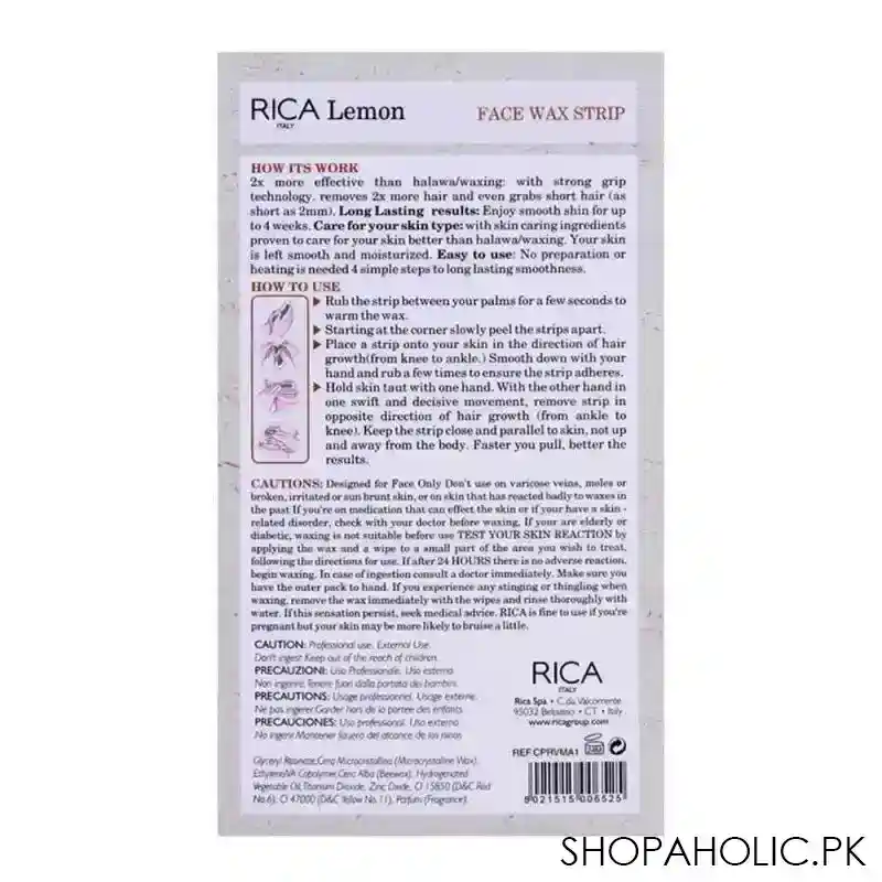 rica lemon face wax strip, 20 pack, for normal skin image2