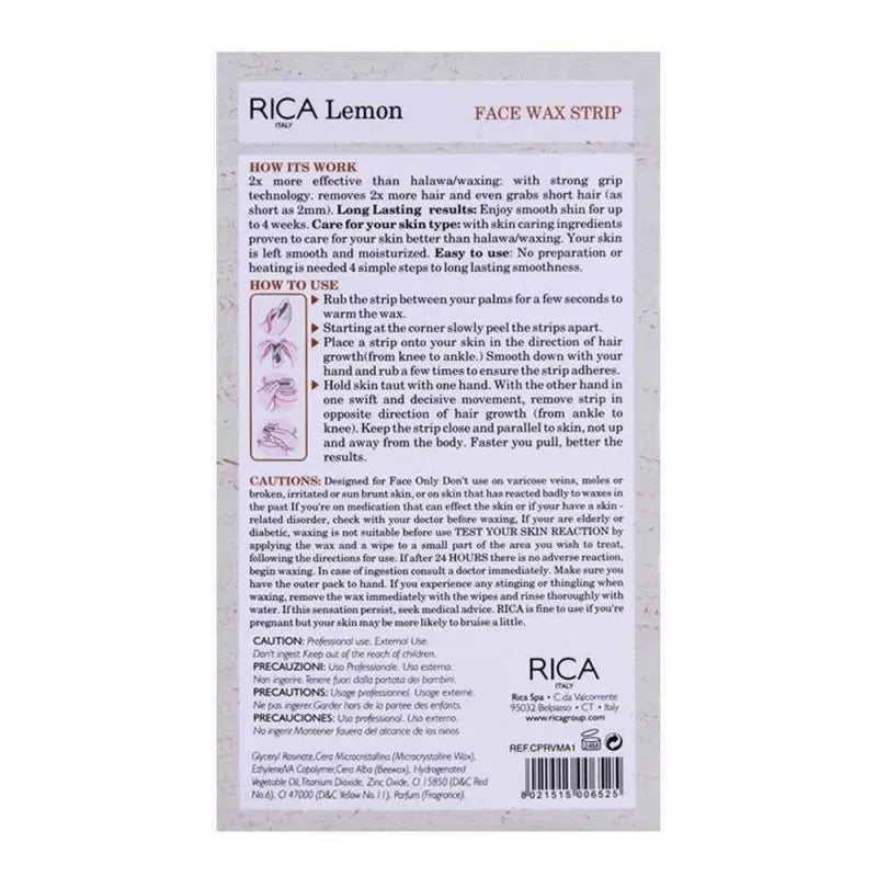 rica lemon face wax strip, 20 pack, for normal skin image2