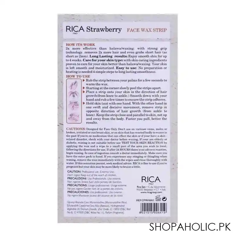 rica strawberry face wax strip, 20 pack, for dry skin image2