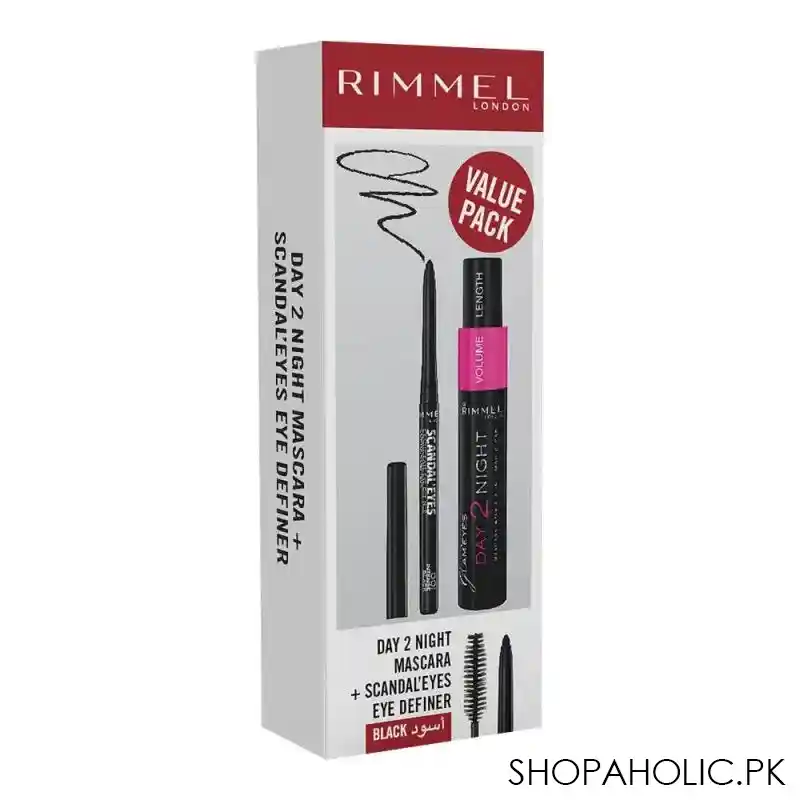 rimmel glam'eyes day 2 night mascara + scandaleye eye definer, black, offer pack image2