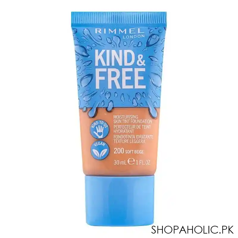 rimmel kind & free moisturizing skin tint foundation, 200, soft beige, 30ml main image