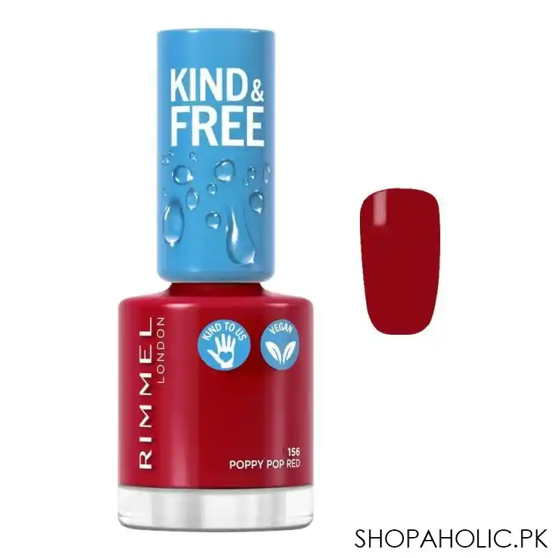 rimmel kind & free nail polish, 156 poppy pop red main image