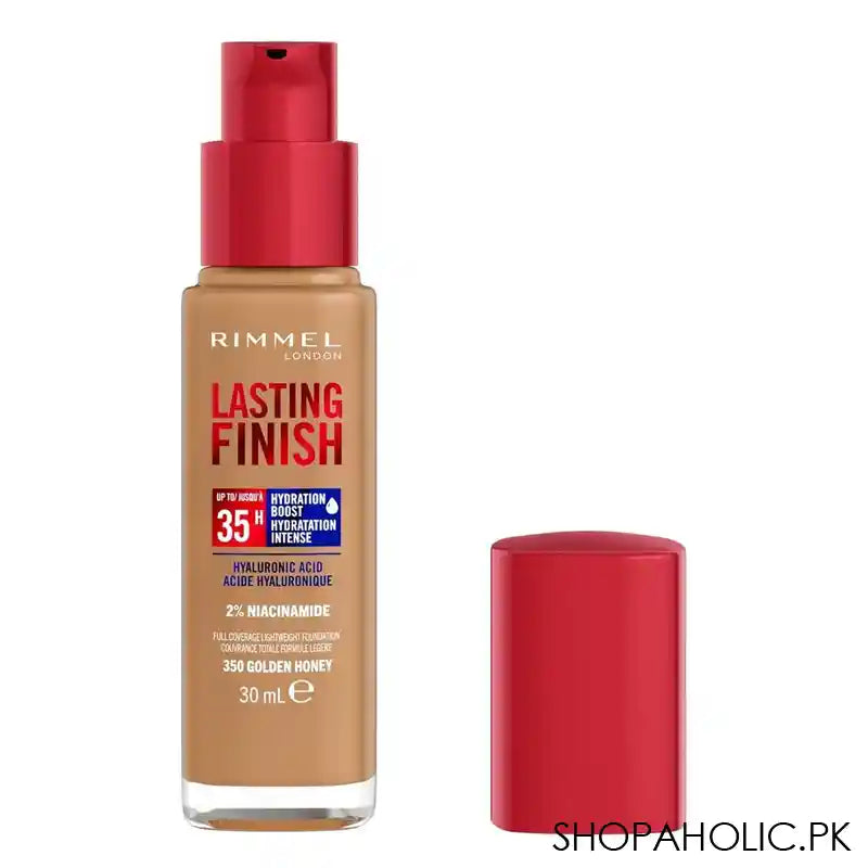 Rimmel Lasting Finish Upto 35 Hours Foundation With Hyaluronic Acid, 2% Niacinamide, 350 Golden Honey - Image 4