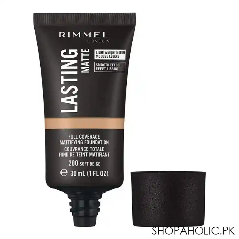 rimmel lasting matte full coverage mattifying foundation, 200 soft beige main image