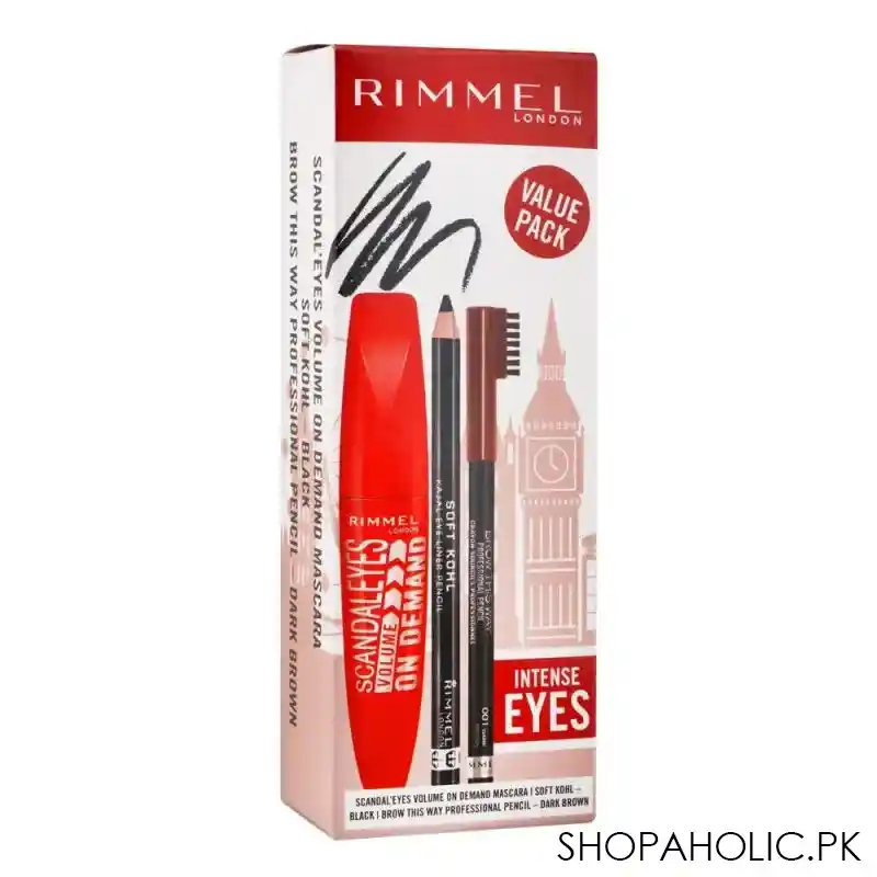 rimmel scandaleyes volume on demand mascara + soft, kohl + brow this way pencil, offer pack image2