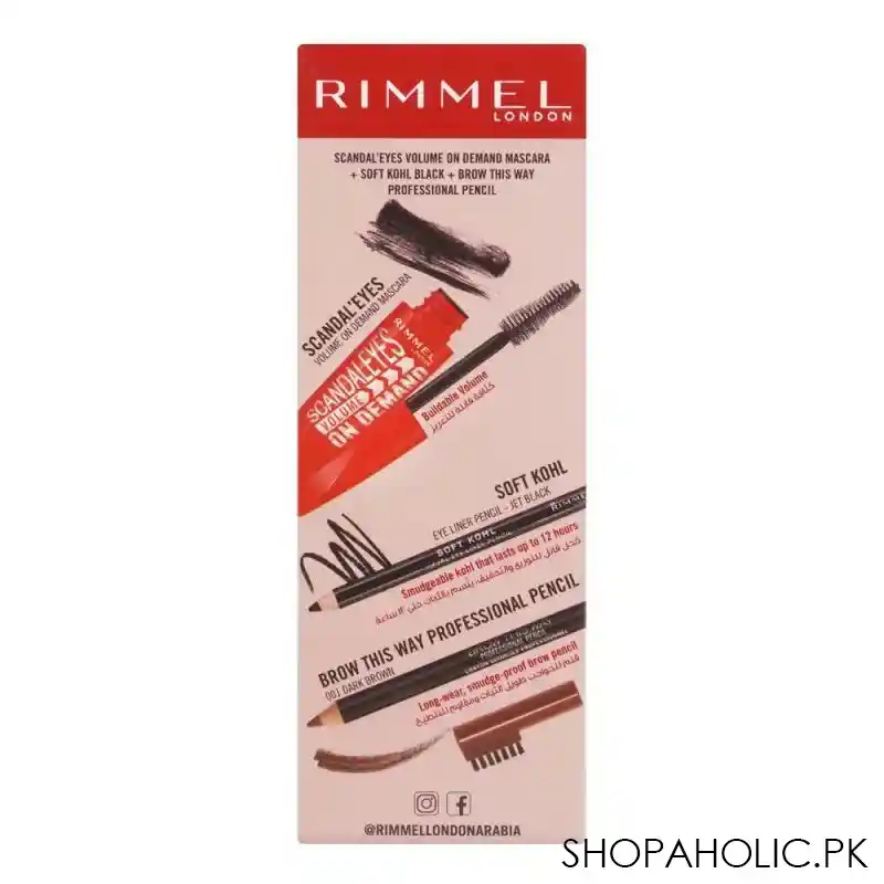 rimmel scandaleyes volume on demand mascara + soft, kohl + brow this way pencil, offer pack image3