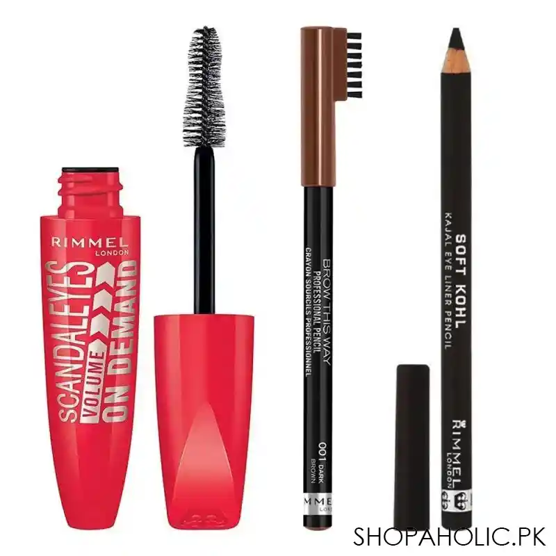 rimmel scandaleyes volume on demand mascara + soft, kohl + brow this way pencil, offer pack main image