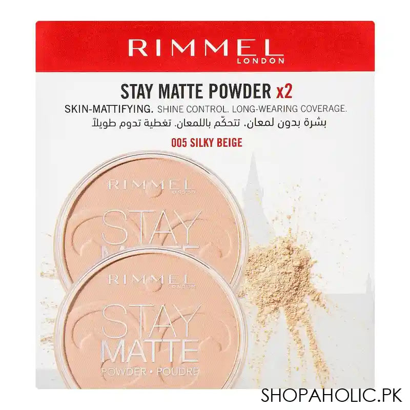 Rimmel Stay Matte Long Lasting Pressed Powder, 005 Silky Beige, 2-Pieces Value Pack - Image 4