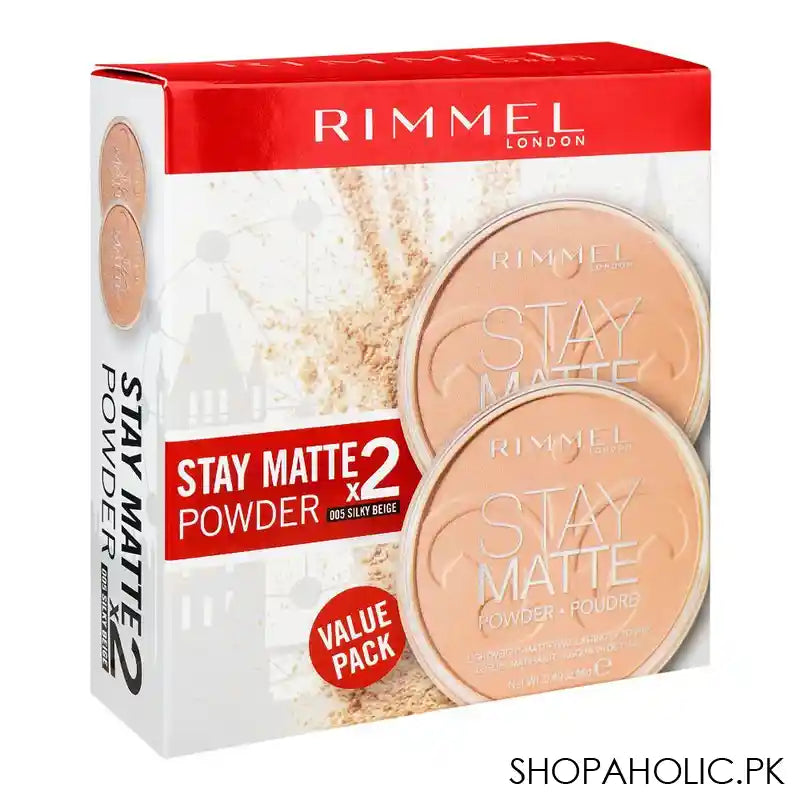 Rimmel Stay Matte Long Lasting Pressed Powder, 005 Silky Beige, 2-Pieces Value Pack - Main Image