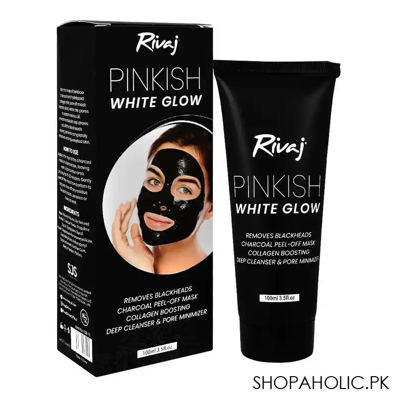 Rivaj Pinkish White Glow, Remove Blackheads, Charcoal Peel Off Mask, Collagen Boosting, 100ml - Main Image