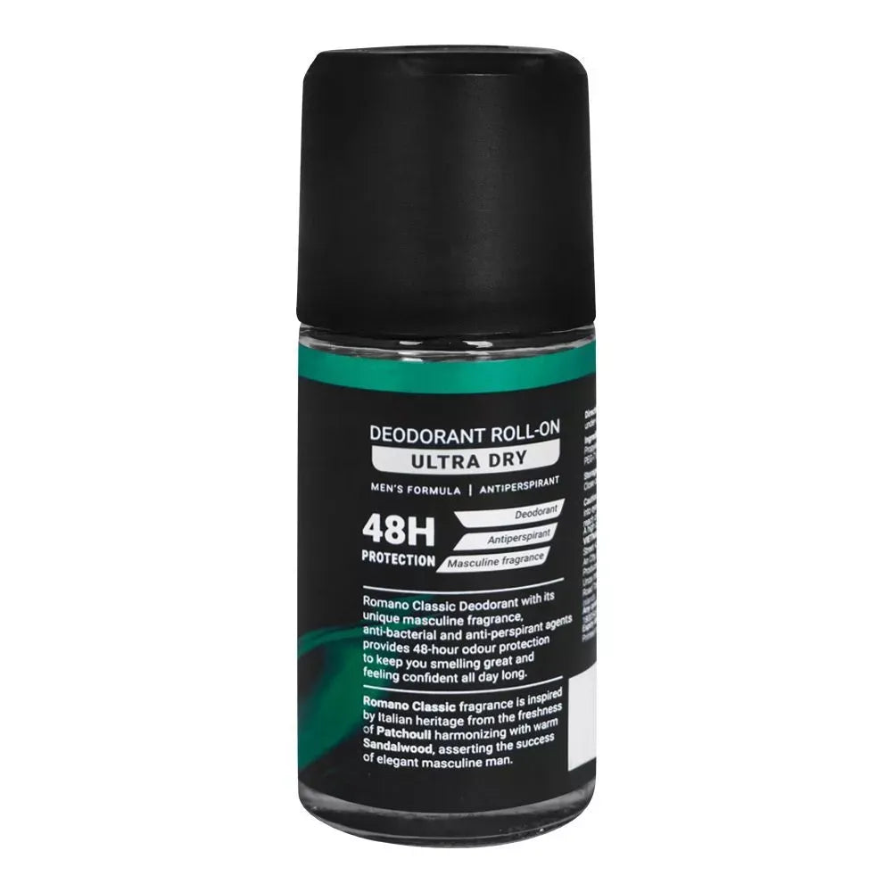 romano classic ultra dry 48h deodorant roll on, for men, 50ml image2