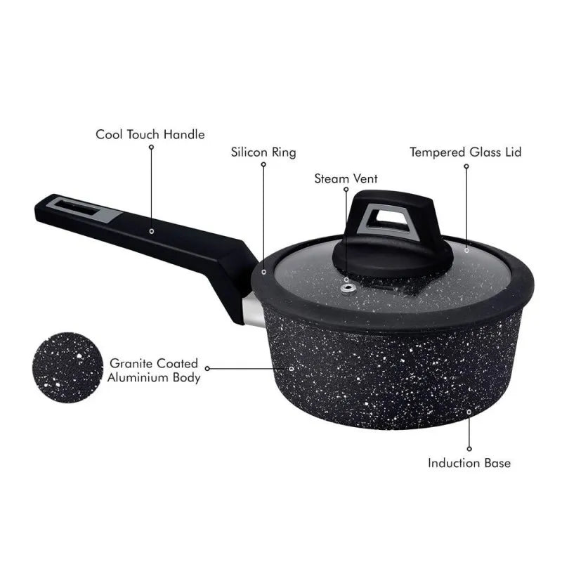 royalford chef art aluminum cookware set, black, 7 pack, rf9557 image2