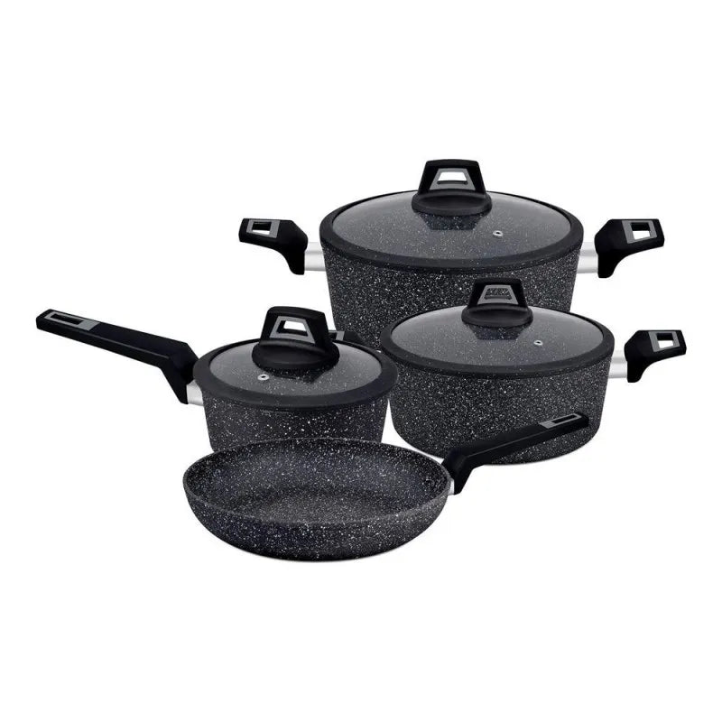 royalford chef art aluminum cookware set, black, 7 pack, rf9557 main image