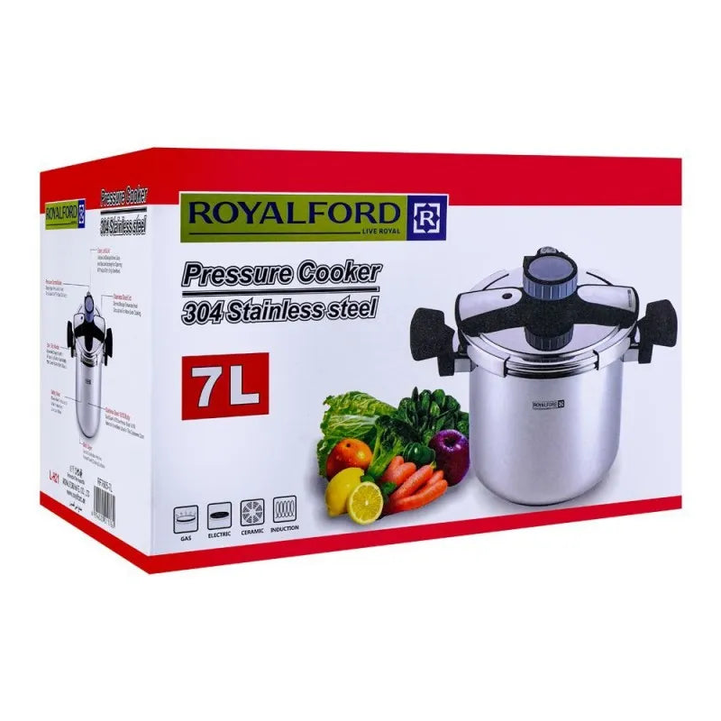 royalford stainless steel pressure cooker, 7ltr, rf7605 image2