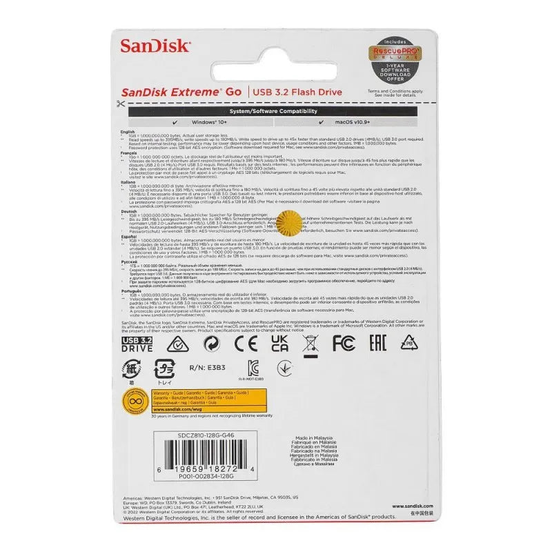 sandisk extreme go 3.2 gen 1 flash drive, 395mb/s, 128gb image3