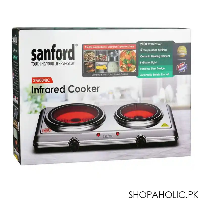 Sanford Stainless Steel Infrared Cooker, 2100W, 5 Temperature Settings, Indicator Light, Automatic Safety Shut-Off, SF-5004IC - Image 2