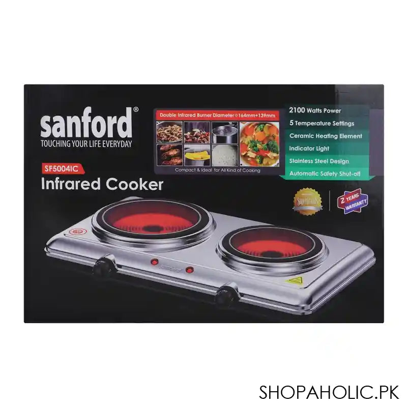 Sanford Stainless Steel Infrared Cooker, 2100W, 5 Temperature Settings, Indicator Light, Automatic Safety Shut-Off, SF-5004IC - Image 3