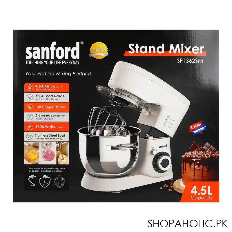 Sanford Stand Maker, 1000W, 6 Speed, 4.5 Liter Stainless Steel Removable Bowl, SF-1362SM - Image 3