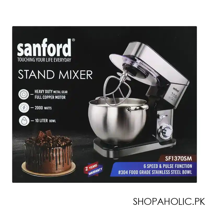 Sanford Stand Mixer, 2000W, 10 Liter Stainless Steel Bowl, Full Copper Motor, 6 Speed, Sf-1370SM - Image 5