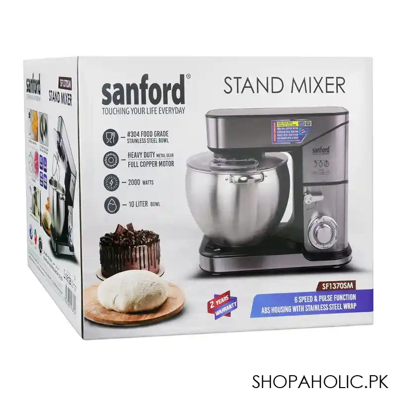 Sanford Stand Mixer, 2000W, 10 Liter Stainless Steel Bowl, Full Copper Motor, 6 Speed, Sf-1370SM - Image 2