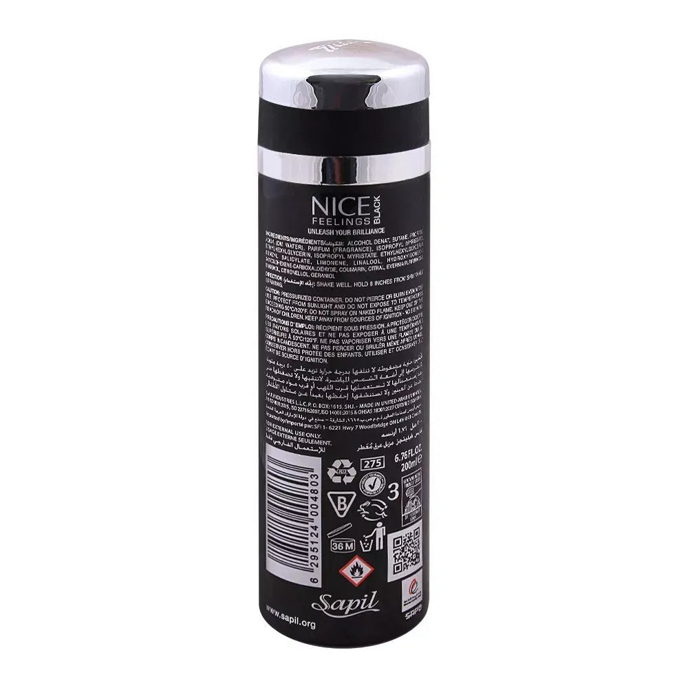 sapil nice feelings black men deodorant body spray, 200ml image2