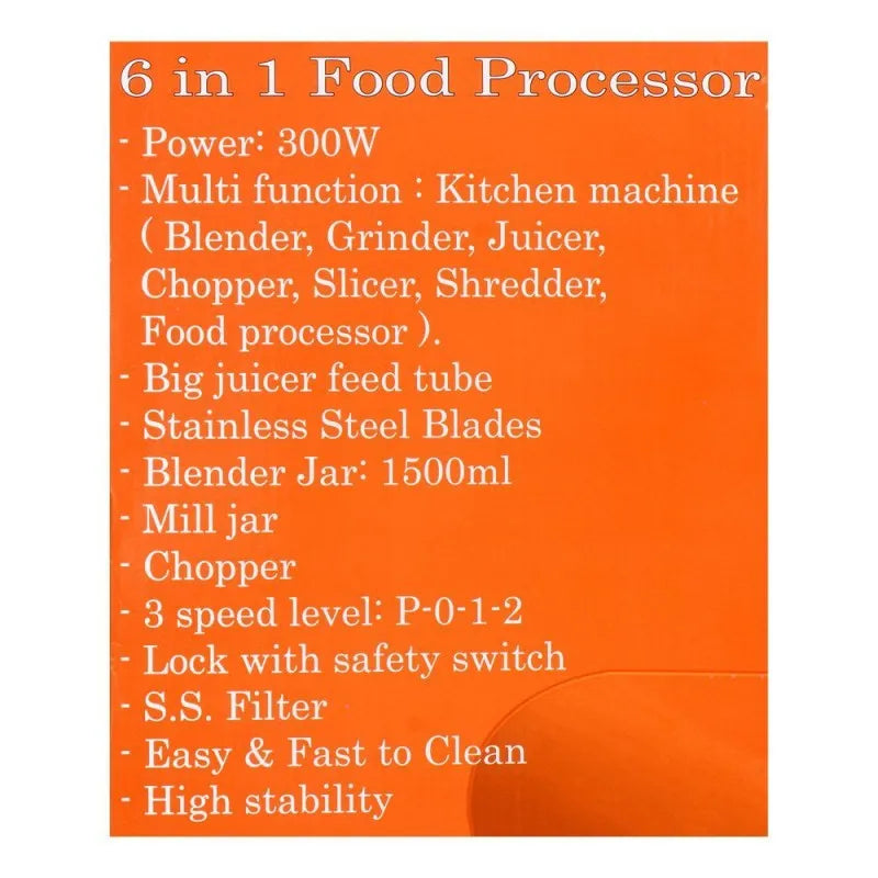 sayona 6 in 1 food processor, 300w, sf 4299 image4