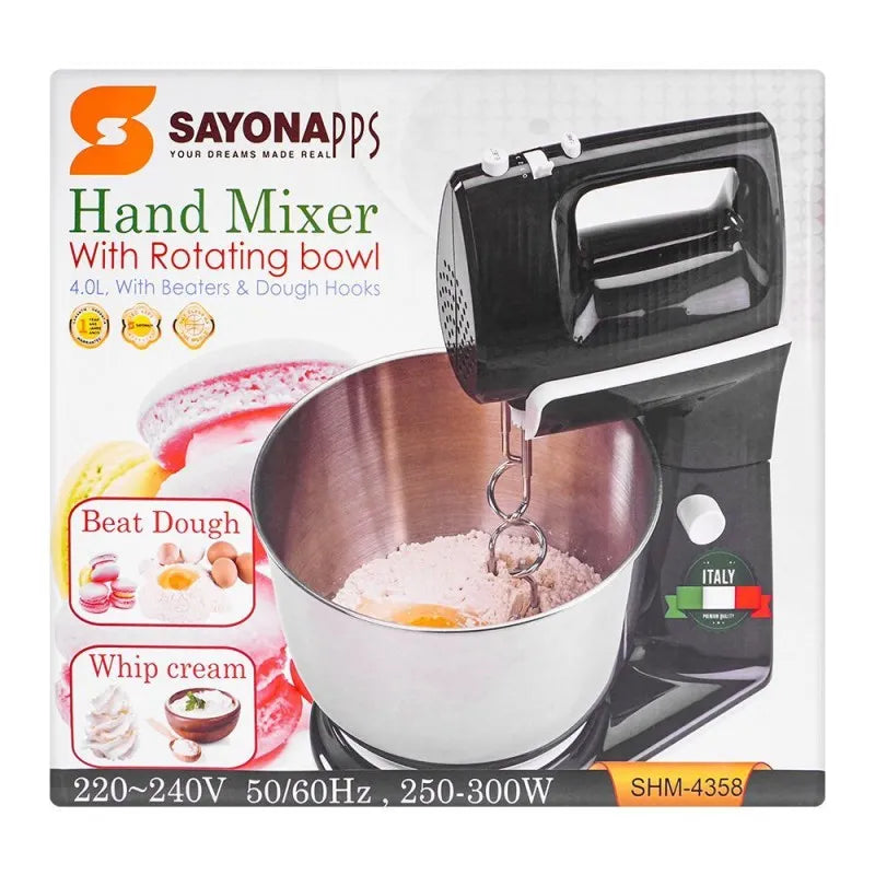 sayona hand mixer with rotating bowl, 4 liters, 250 300w, shm 4358 image2