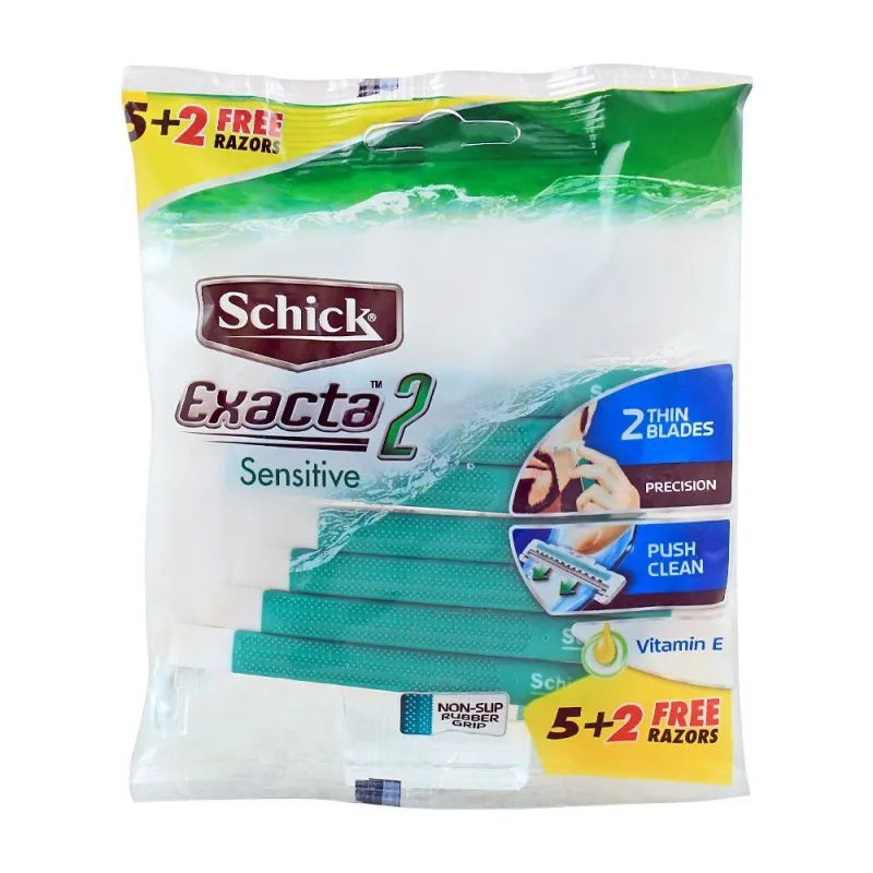 schick exacta 2 sensitive vitamin e disposable razor, 5+2 pack image2