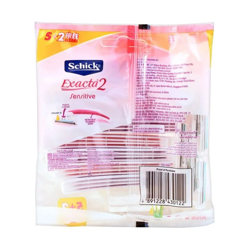 schick exacta 2 women sensitive aloe & vitamin e disposable razor, 5+2 pack, pink/red image3