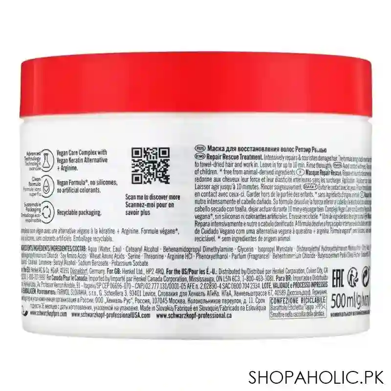 schwarzkopf bc bonacure repair rescue arginine treatment masque, for damaged hair, 500ml image2