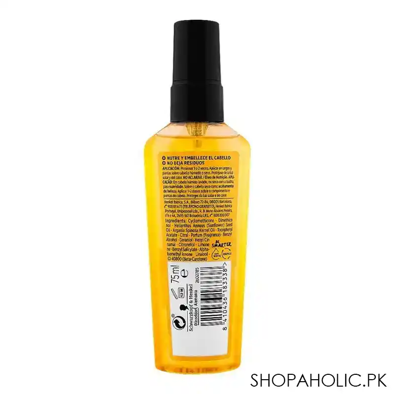 schwarzkopf gliss hair repair oil elixir argan oil + vitamin e serum, 75ml image2