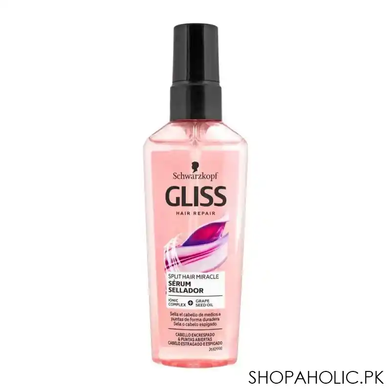 schwarzkopf gliss hair repair split hair miracle serum, ionic complex + grape seed oil, 75ml main image