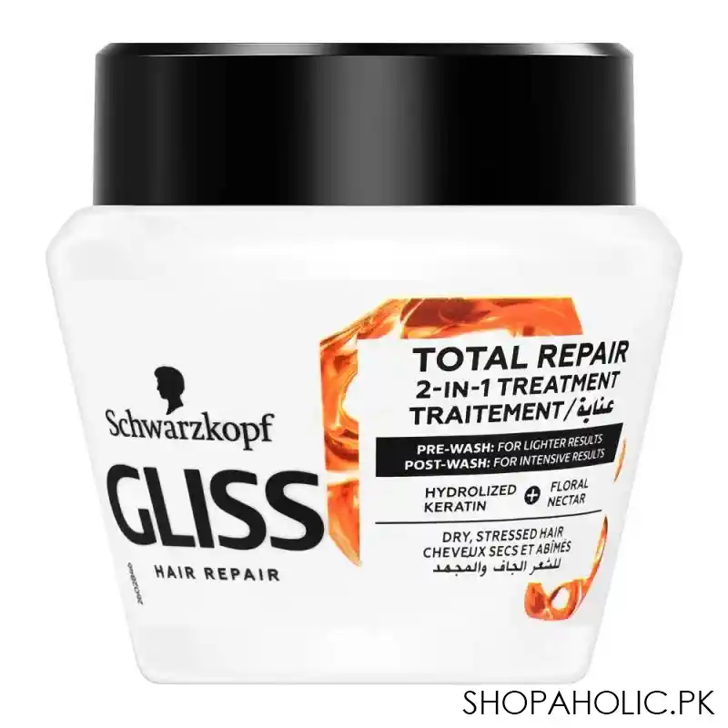 schwarzkopf gliss hair repair, total repair 2 in 1 treatment, hydrolized keratin + floral nectar, 300ml main image