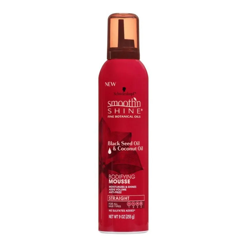 schwarzkopf smooth'n shine bodifying mousse, black seed oil & coconut oil, 255g main image