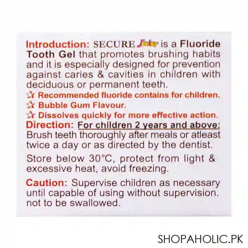 Secure Junior Bubble Gum Fluoride Tooth Gel Tooth Paste, 60g - Image 2