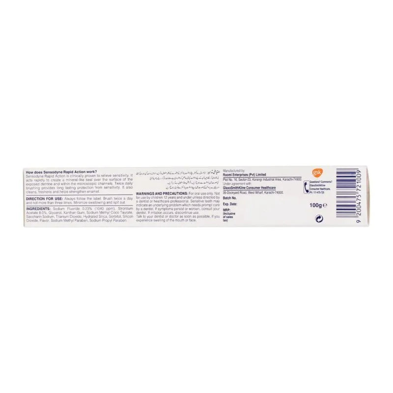 sensodyne rapid action long lasting protection toothpaste, 100g image4