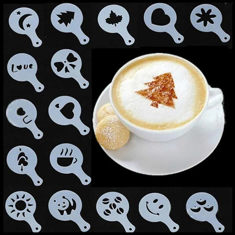 (set of 16) coffee art stencils template main image