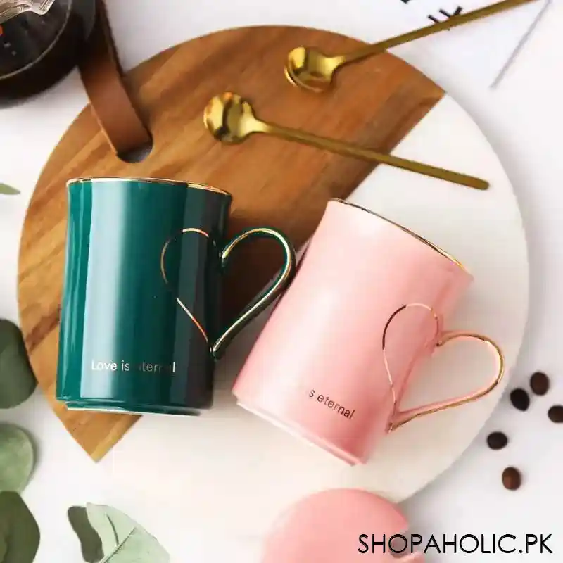 (set of 2) heart pattern ceramic love couple mug set with lid and spoon image3