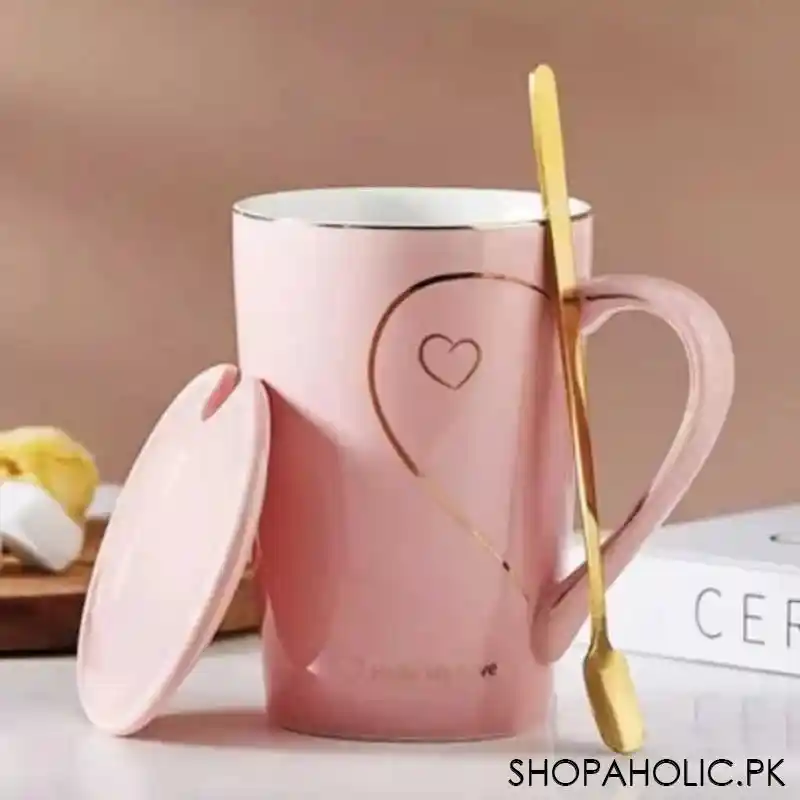 (set of 2) heart pattern ceramic love couple mug set with lid and spoon image7