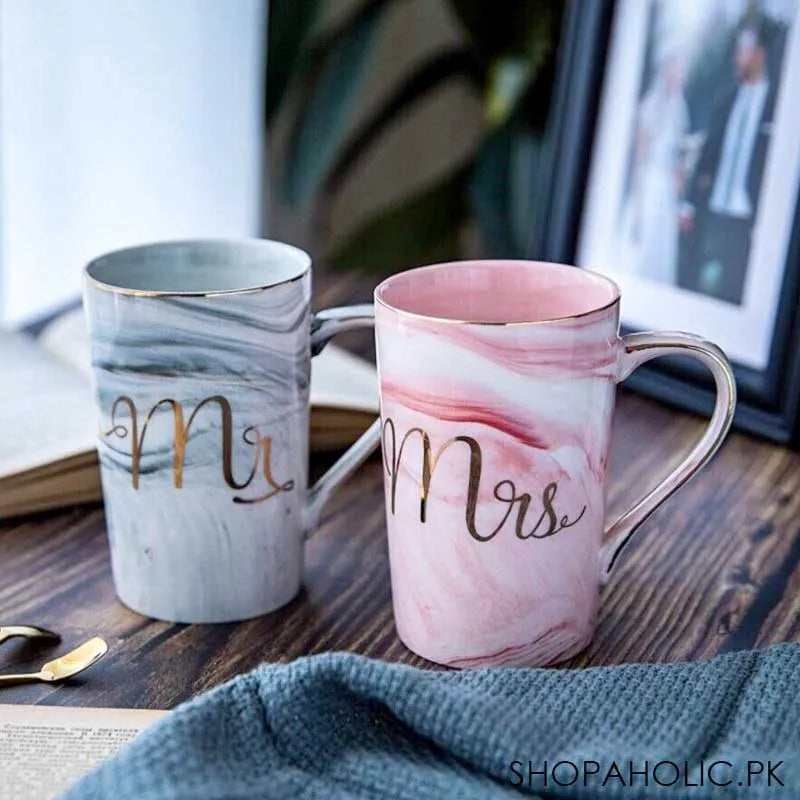 (set of 2) mr. and mrs. marble couple mug set with lid and spoon main image