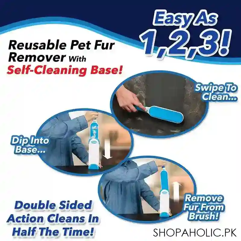 (set of 2) reusable pet double sided lint remover with self cleaning base travel remove fur brush image4