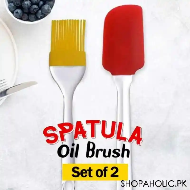 (set of 2) silicone spatula and brush set with plastic handle main image