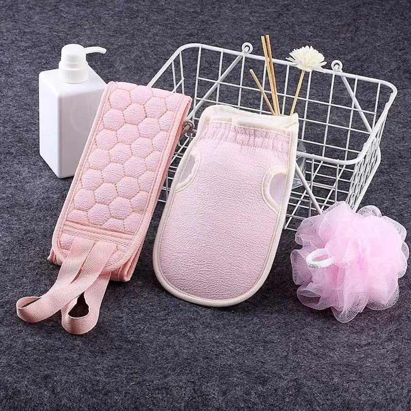 (set of 3) body cleaning back scrubber, bath gloves and loofah set image8