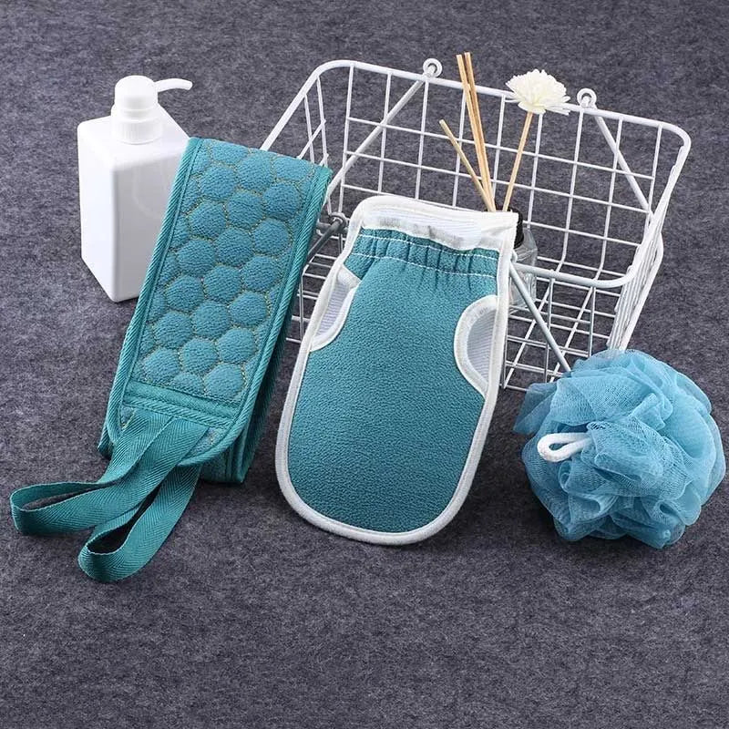 (set of 3) body cleaning back scrubber, bath gloves and loofah set image9