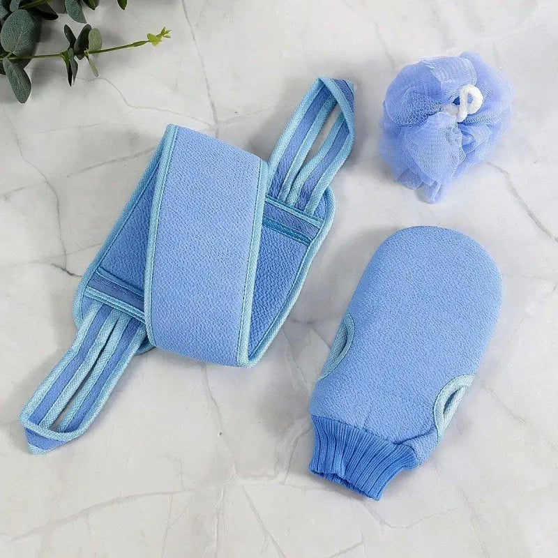 (set of 3) body cleaning back scrubber, bath gloves and loofah set main image