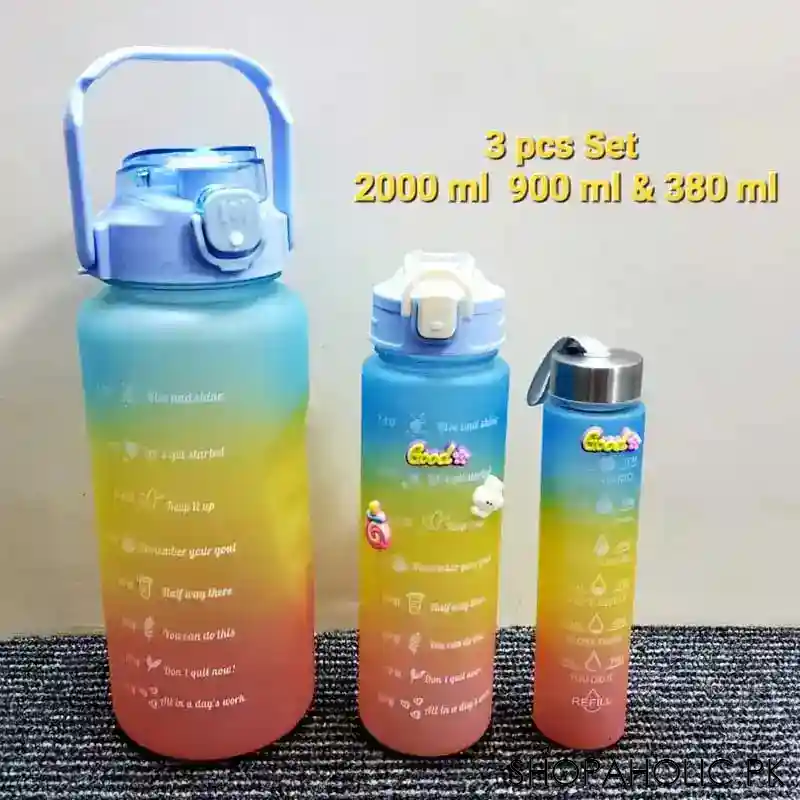 set of 3 motivational sports water bottle with time marker (2000ml, 900ml & 380ml) image2