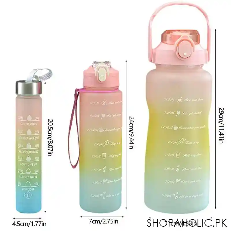 set of 3 motivational sports water bottle with time marker (2000ml, 900ml & 380ml) image3