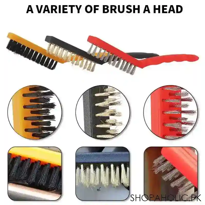 (set of 3) stainless steel, brass, nylon, wire brush set rust remove cleaner image3