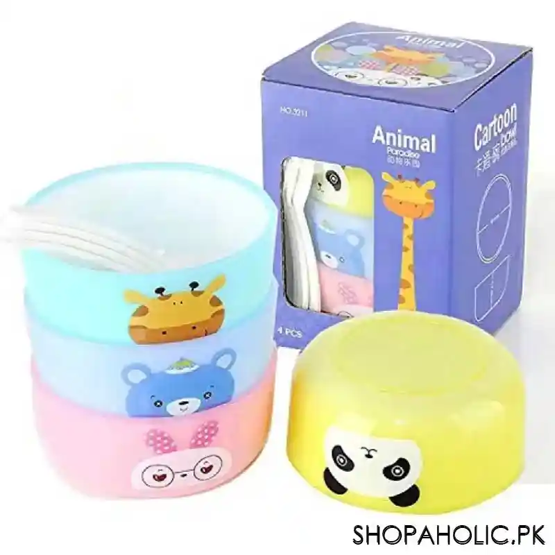 (set of 4) animal paradise cartoon bowls with spoons for kids image7