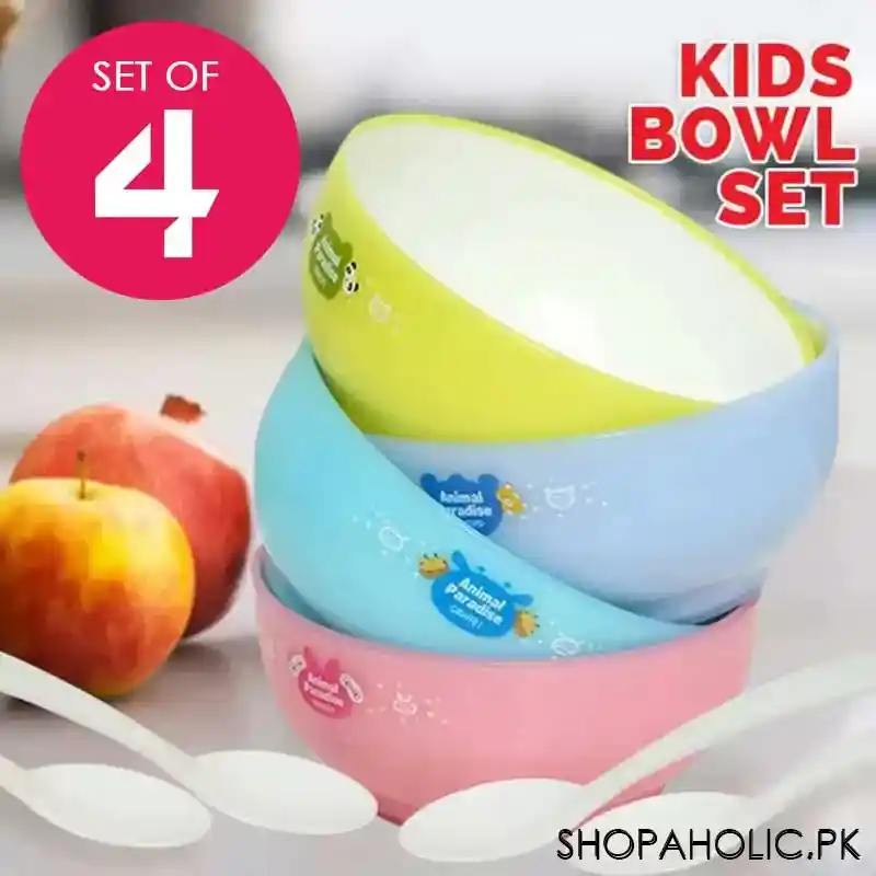 (set of 4) animal paradise cartoon bowls with spoons for kids main image